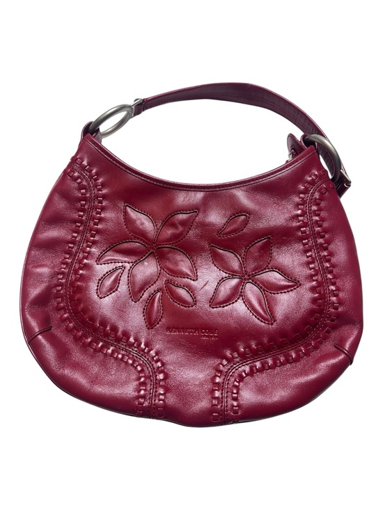 Kenneth Cole Handbags - Kenneth Cole Y2K Burgundy Leather Floral Embossed Hobo Shoulder Bag Boho